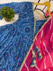 Lovely Blue Georgette Embroidery Work Gown