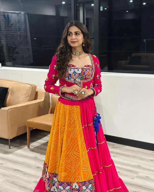Exclusive Pink Georgette Mirror Work Lehenga Choli