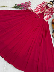 Gorgeous Pink Georgette Embroidery Sequence Koti With Gown
