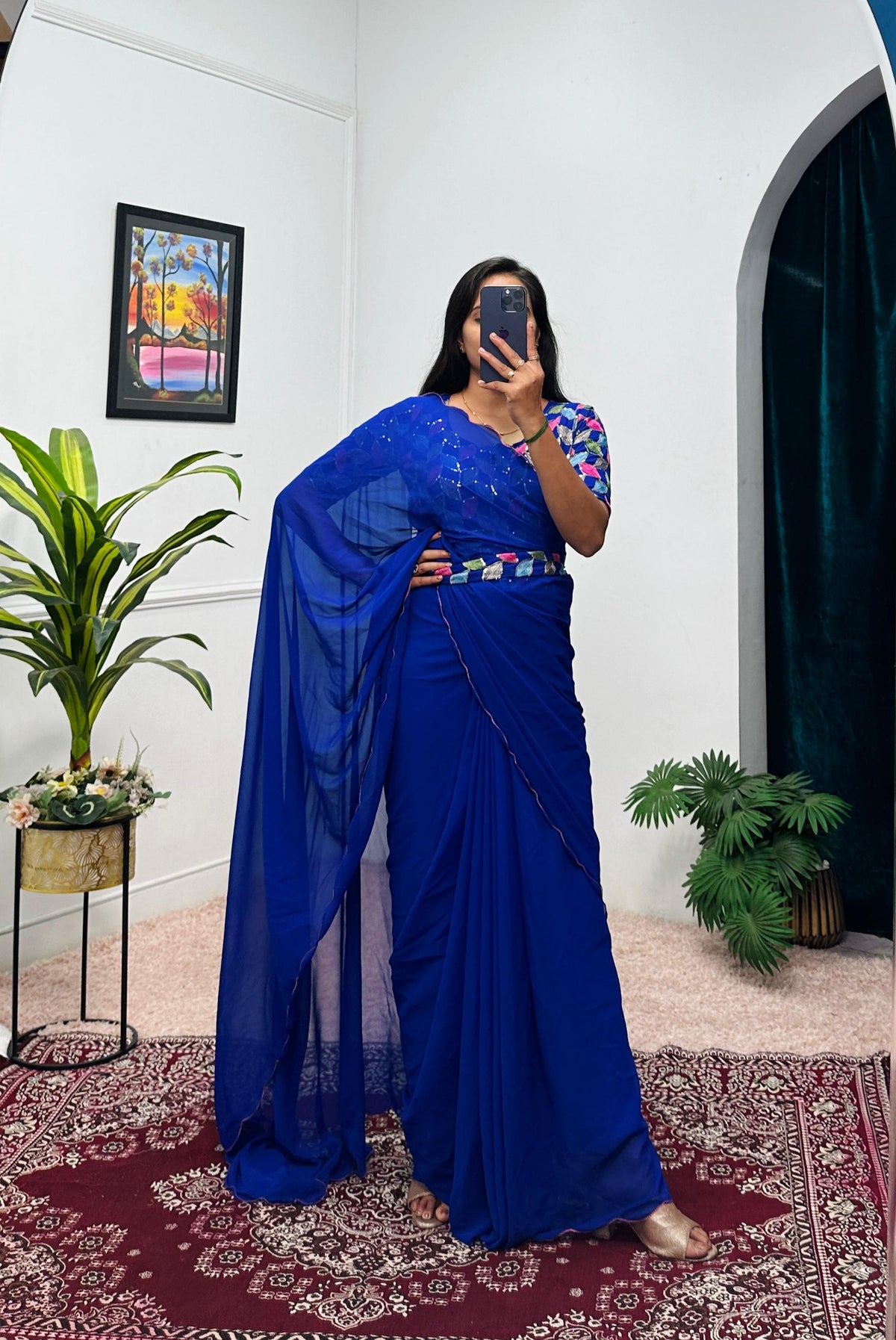 Flattering Georgette Blue Color Gown