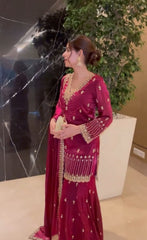 Gorgeous Pink Color Embroidery Work Sharara Suit