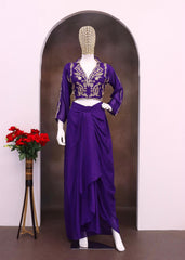 Attractive Purple Chinon Silk Embroidery Dhoti Suit