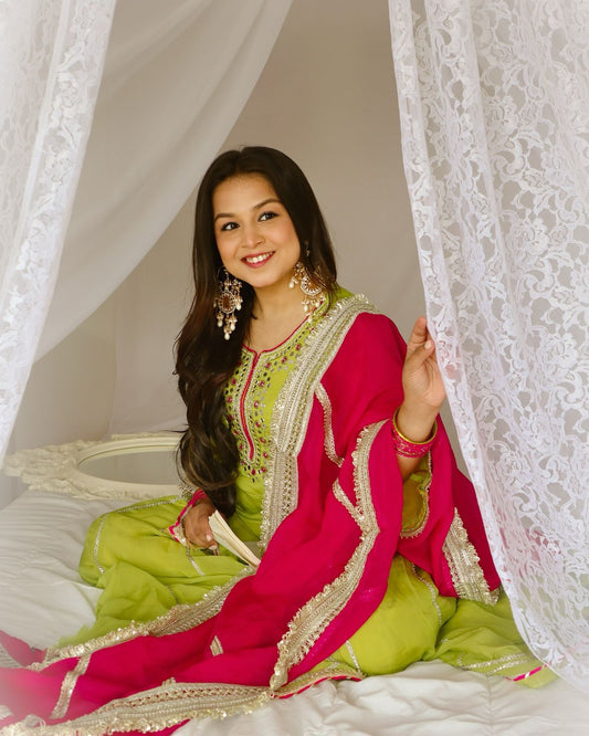 Captivating Embroidery Thread Work Green Color Palazzo Suit