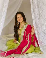 Captivating Embroidery Thread Work Green Color Palazzo Suit