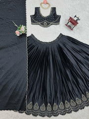 Wedding & Party Wear Satin Silk Black Color Lehenga Choli