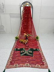 Bhadhni Print With Gota Patti Work Red Color Saree