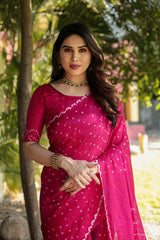 Superhit Pink Color Original Bandhej Silk Saree