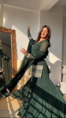 Lovely Georgette Sequence Work Green Color Sharara Suit