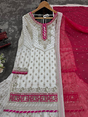 Fabulous Georgette White Color Sharara Suit