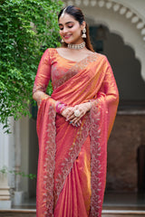 Marvelous Red Diamond Work Silk Saree