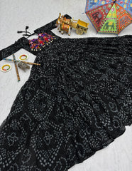 Ravishing Black Georgette Embroidery Work Gown For Navratri Wear