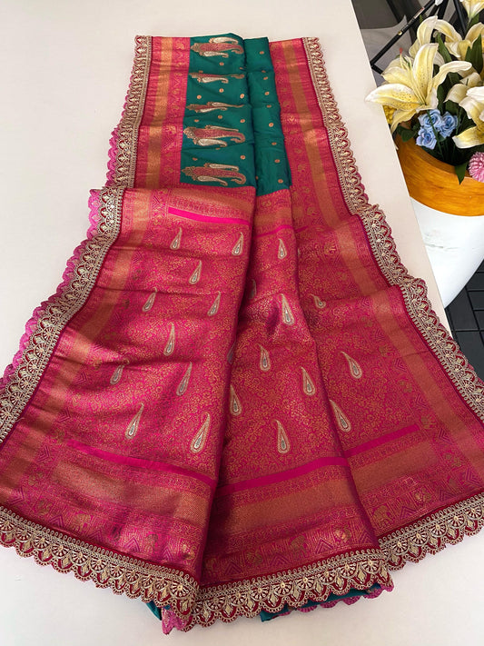 Lovely Paithani Silk Teal Blue Color Saree