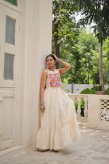 Lovely Off-White Cotton Embroidered Gown