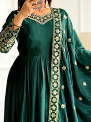 GoodLooking Chinon Silk Green Color Gown