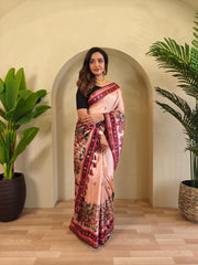 Blissful Digital Print Peach Saree