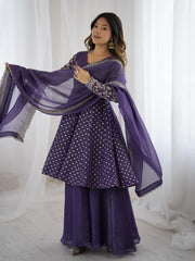 Stylish Purple Crunchy Silk Sequence Work Sharara Suit