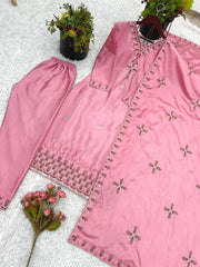 Stylish Pink Chinon Silk Sequence Work Anarkali Suit