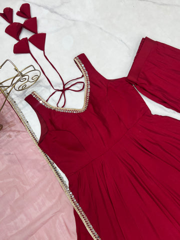 Ravishing Maroon Romansilk Anarkali Work Gown