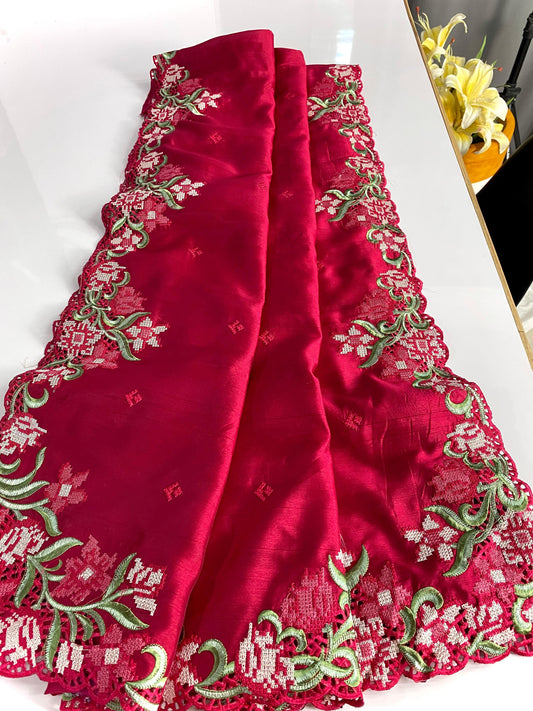 Designer Tussar Silk Pink Color Saree