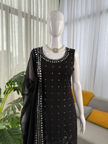 Gorgeous Black Georgette Thread Work Sharara Suit