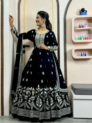 Adorable Embroidery Sequence Work Black Color Gown
