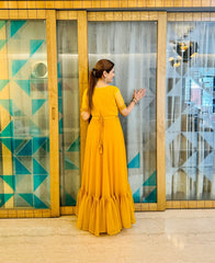 Wonderful Embroidery Work Yellow Color Gown With Koti