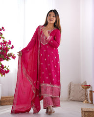 Lovely Chinon Silk Pink Color Salwar Suit
