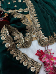 Beautiful Silk Embroidery Work Green Color Saree