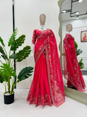 Wedding & Party Wear Tibby Silk Pink Color Designer Saree