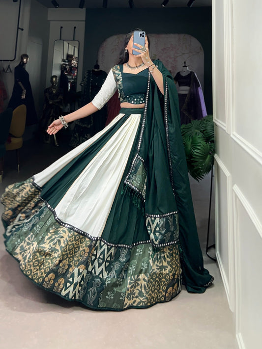 Traditional Wear Green Color Pure Rayon Lehenga Choli