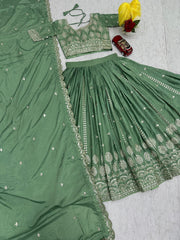 Exclusive Green Crepe Silk Embroidery Lehenga