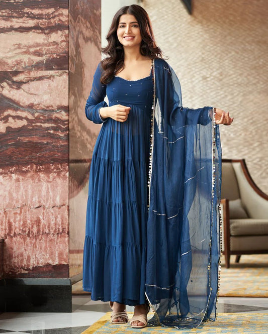 Trendy Blue Georgette Anarkali Gown