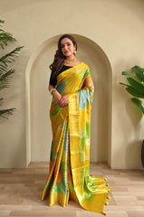 Multi Color Design Stylish Print Yellow Color Saree