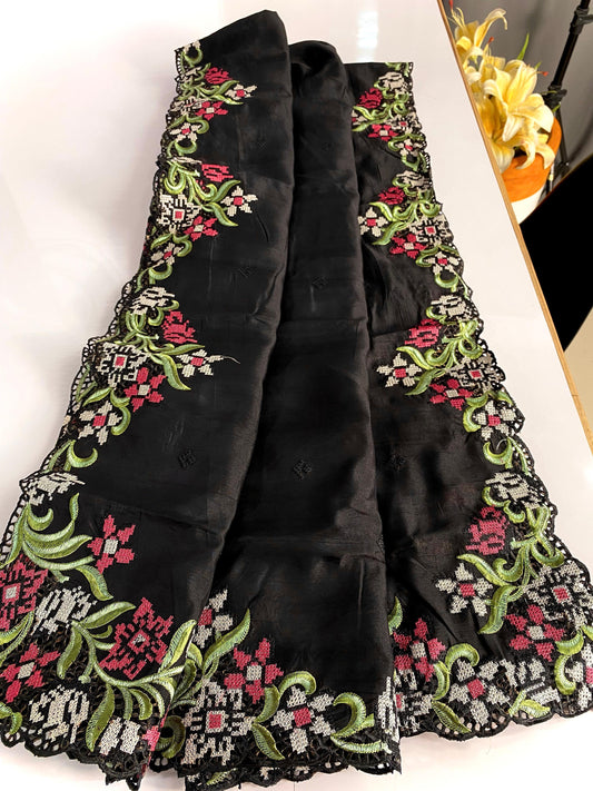 Designer Tussar Silk Black Color Saree