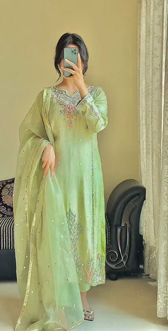 Attractive Pista Color Georgette Salwar Suit