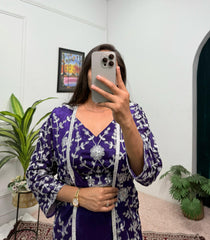 Stunning Chinon Silk Blue Color Saree With Koti