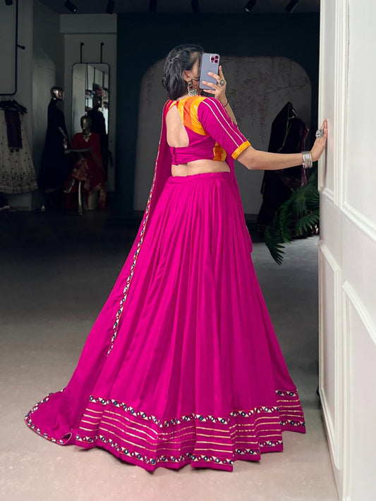 Lovely Pink Rayon Mirror Work Lehenga Choli