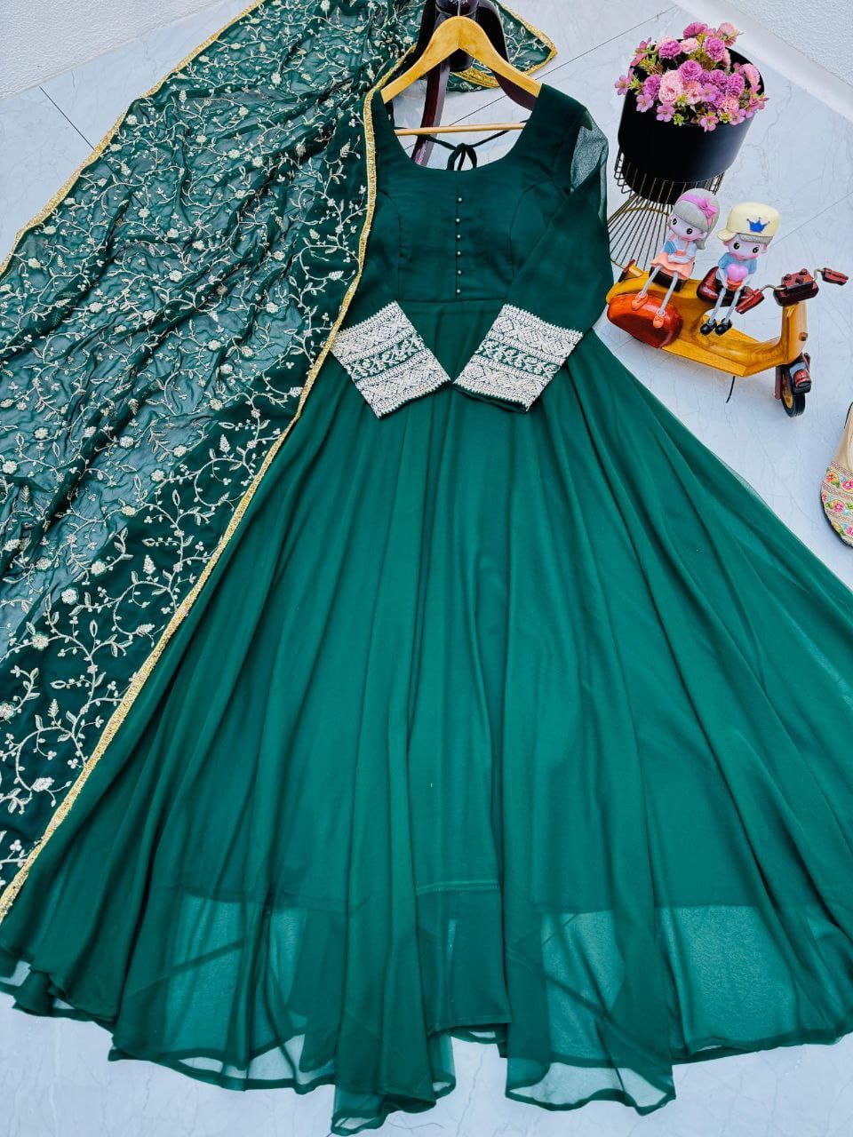 Superhit Georgette Green Color Gown