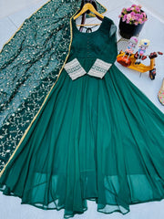 Superhit Georgette Green Color Gown