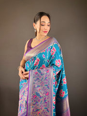 Gorgeous Silk Patola Weaving Sky Blue Color Saree