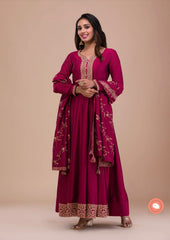 Gorgeous Satin Silk Red Color Gown