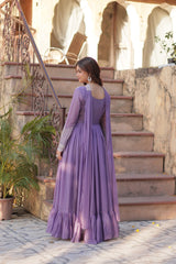 Gorgeous Embroidery Beads Sequins Work Lavender Color Gown