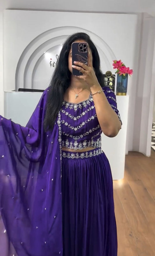 Elegant Chinon Sequence Work Purple Color Lehenga Choli