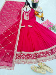Wonderful Georgette Embroidery Work Pink Color Gown
