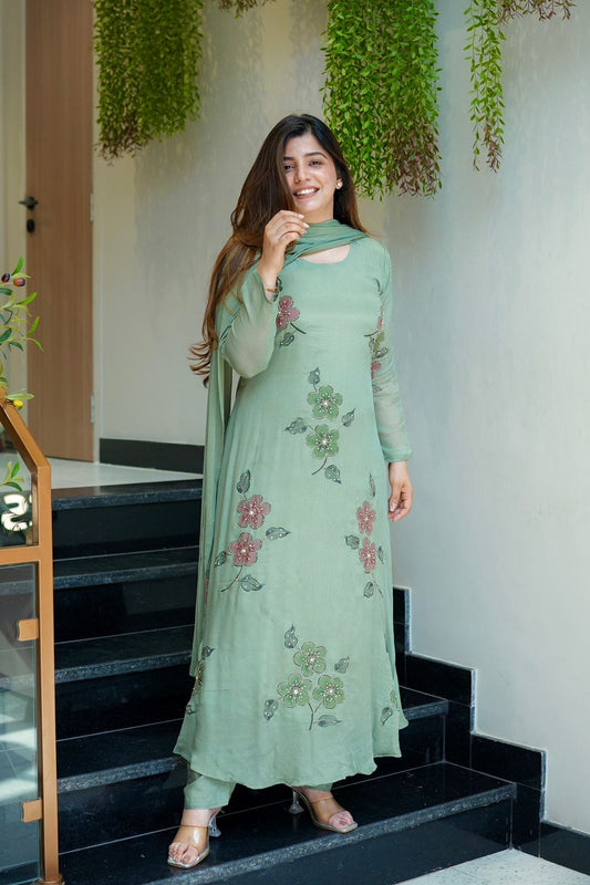 Exotic Green Color Digital Printed Anarkali Suit