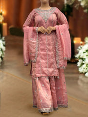 Wonderful Gold Crush Silk Pink Color Top With Plazzo