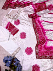 Marvelous White Silk Embroidery Work Palazzo Suit