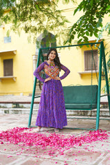 Navratri Festival Innovative Blue Georgette Kutchi Work Gown