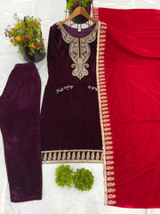 Exclusive Embroidery Sequence Work Wine Color Salwar Suit