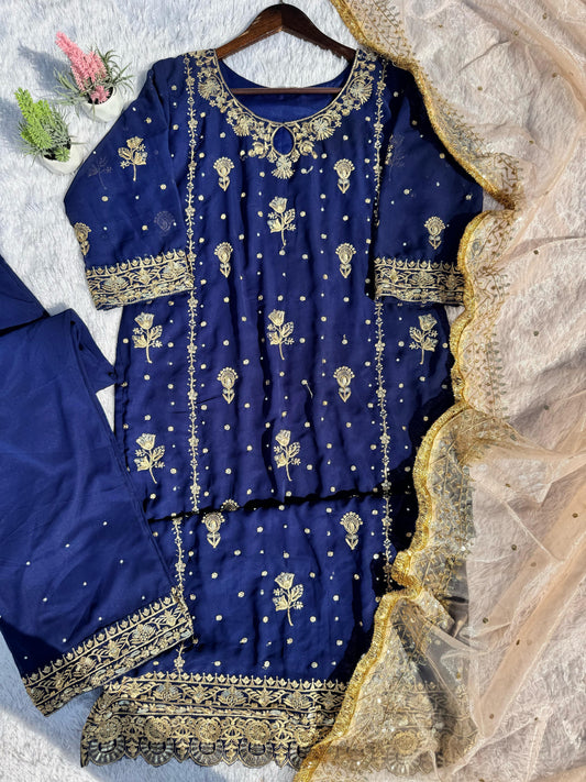 Imposing Georgette Navy Blue Color Salwar Suit